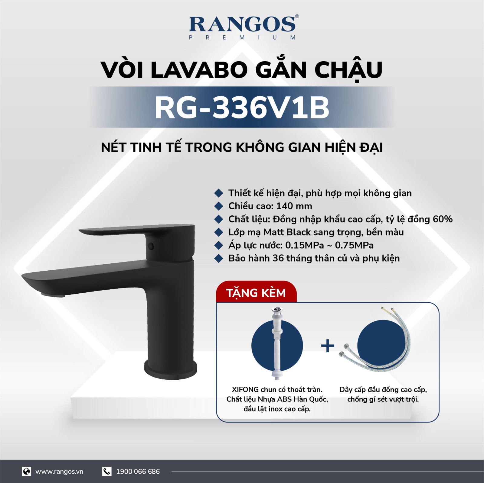 Bộ vòi lavabo gắn chậu Rangos RG-336V1B